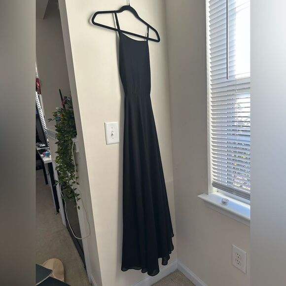 Black full length goth flowy backless maxi dress - Picture 6 of 13